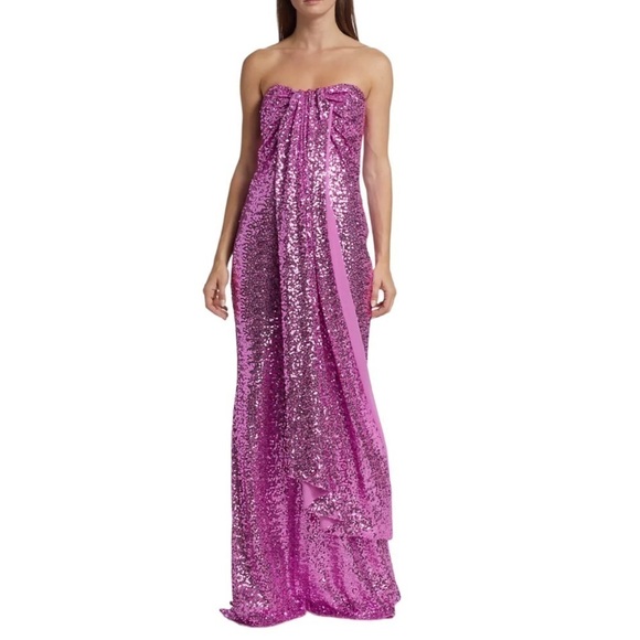 Badgley Mischka Sequin Floor-Length Strapless Gown - Picture 2 of 10